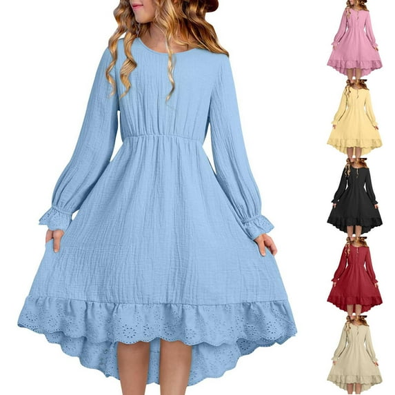 ATOGUTA Girl Dresses A-line Dress Sundress Casual Dress for Holiday Party Back to School Summer Size 4T-15, Blue