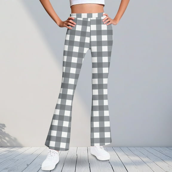 ATOGUTA Girl Flare Pants High Waisted Casual Kids Plaid Warm Fleece Bell Bottom Pants Size 5T-16, Gray