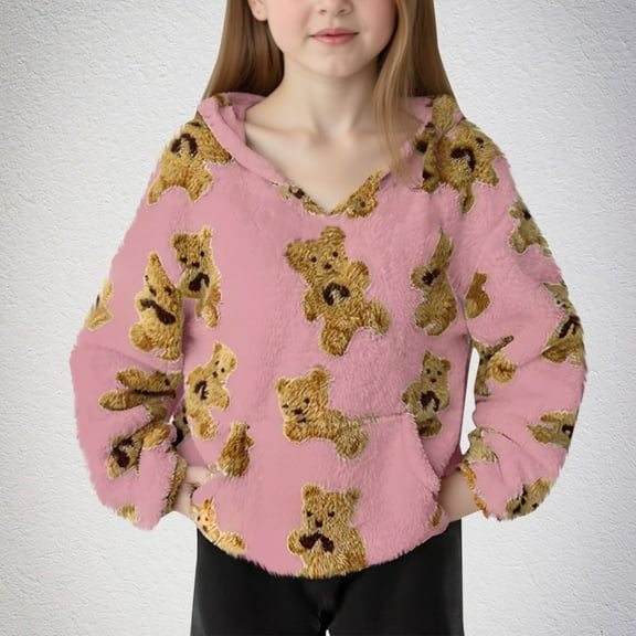 ATOGUTA Girl Hooded Jacket Kids Fleece Coat Soft Fall Winter Warm Outerwear Size 4T-15, Pink