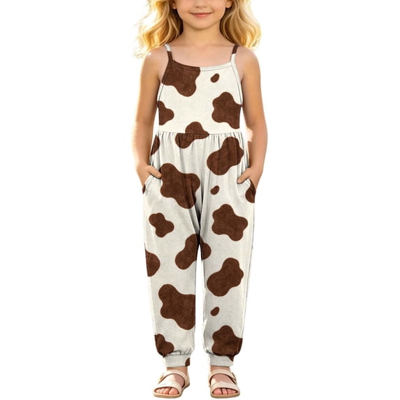 ATOGUTA Girl Jumpsuit Casual Sleeveless Spaghetti Strap Loose Romper Long Pants with Pockets Brown