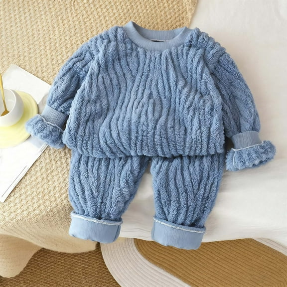 ATOGUTA Girl Outfits Kids 2 piece Long Sleeve Pants Fleece Pajamas Set Size 1T-11, Blue