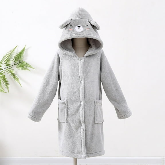 ATOGUTA Girl Robe Kids Fleece Robe Hooded Soft Warm Bathrobes Pajamas Sleepwear for Children Size 3T-8, Gray
