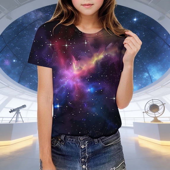 ATOGUTA Girl T-Shirt Short Sleeve Tops Kids Summer T Shirts Crewneck Fashion Tees Multicolor, Size 3T-14