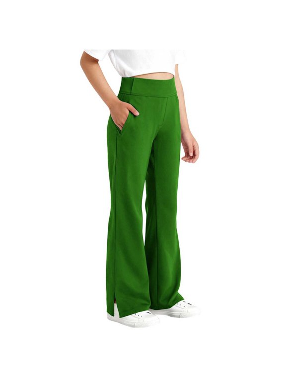 Girl Yoga Pants Baggy Sweatpants Lightweight Straight Leg Athletic Pants with Pockets Size 6-15, Green