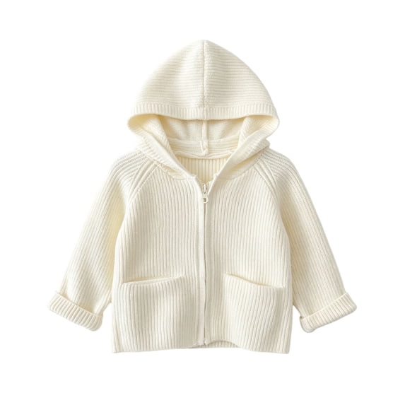 ATOGUTA Girl's Cardigan Sweaters Lightweight Zipper Hooded Fall Winter Coats With Pockets Trendy Outwear Beige