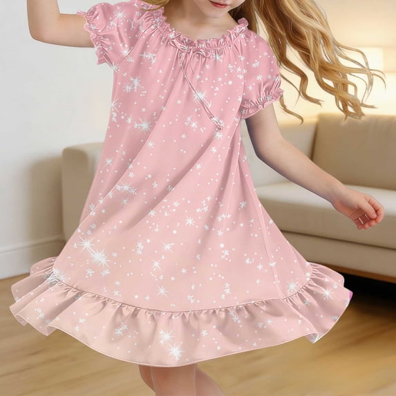 ATOGUTA Girl's Casual Dresses Kids Short Sleeve Crewneck Basic Dress Teen A-Line Casual Summer School Size 4T-15, Multicolor