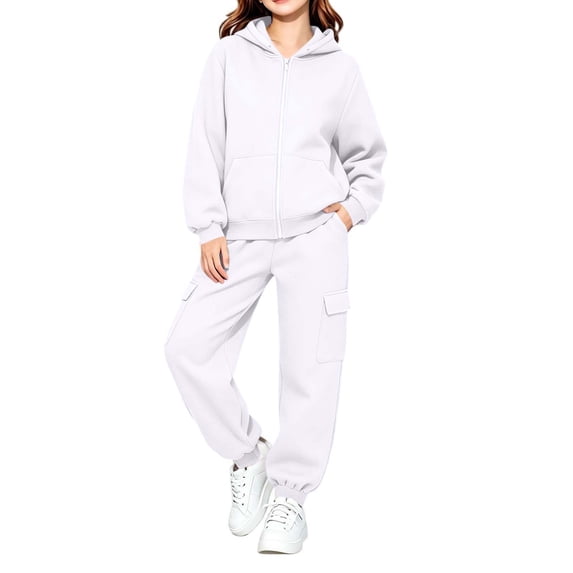 ATOGUTA Girl's Clothes Size 2T-14 Kids Fashion Tracksuit Two Piece Outfits Full Zip Sweatshirt and Sweatpants with Pockets White