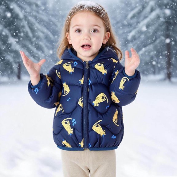 ATOGUTA Girl's Down Jackets Full Zip Up Quilted Jacket Hooded Winter Puffer Coat Size 1T-7 Blue