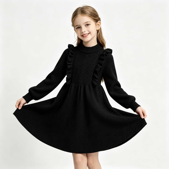 ATOGUTA Girl's Fall Dresses Kids Crewneck Casual Sweater Dress for School, Parties, Travel, Basic Size 5T-15