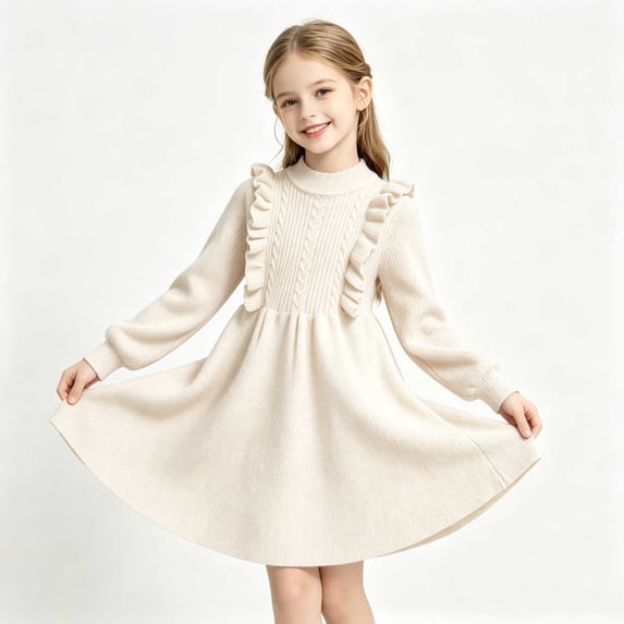 ATOGUTA Girl's Fall Dresses Kids Crewneck Casual Sweater Dress for School, Parties, Travel, Basic Size 5T-15