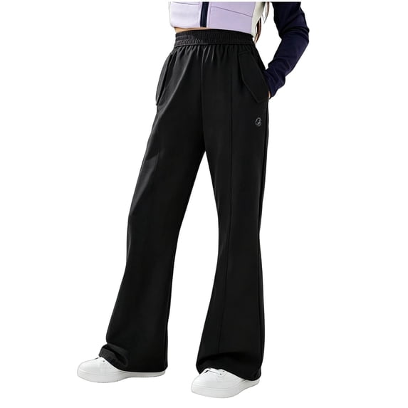 ATOGUTA Girl's Flared Pants Uniform Pants Tween School Dressy Bottom Flare Trousers Black, Size 5T-15
