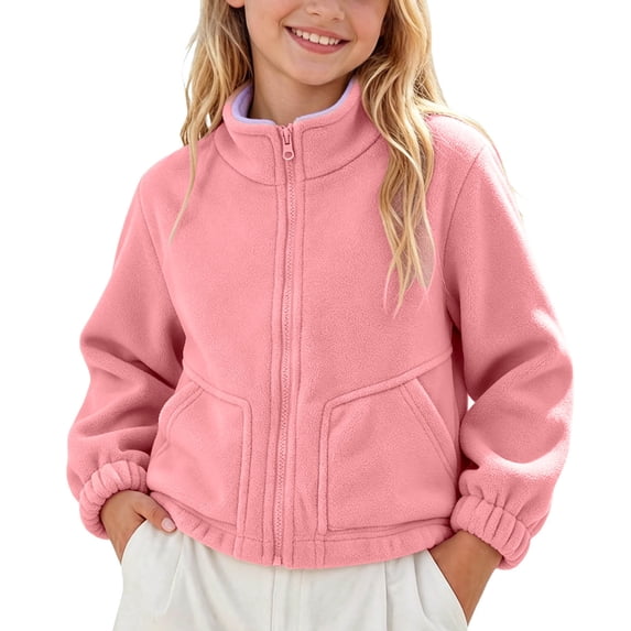 ATOGUTA Girl's Fleece Jacket Weather Resistant Lightweight Fleece Line Zip Up Fleece Jacket for Girls Outerwear Coats