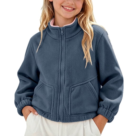 ATOGUTA Girl's Fleece Jacket Weather Resistant Lightweight Fleece Line Zip Up Fleece Jacket for Girls Outerwear Coats