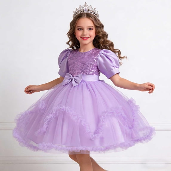 ATOGUTA Girl's Formal Dresses Purple Birthday Party Formal Ball Gown Prom Tulle Dresses 2T-12