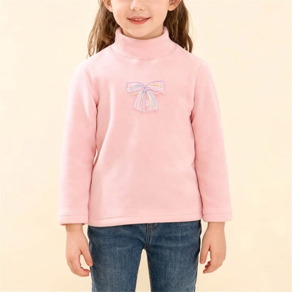 ATOGUTA Girl's Long Sleeve Shirts Half Turtleneck Fleece Tops Casual Pullover Blouse Tee Size 1T-12, Pink