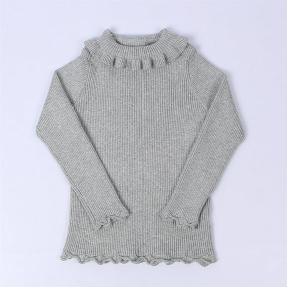 ATOGUTA Girl's Ribbed Turtleneck Cable Knitted Sweater Slim Pullover Sweater for Kids Gray Size 12M-5T