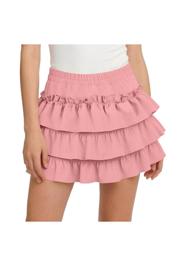 Girl's Skirts Pink Elastic High Waist A-Line Short Mini Skirt for School Casual 3T-13