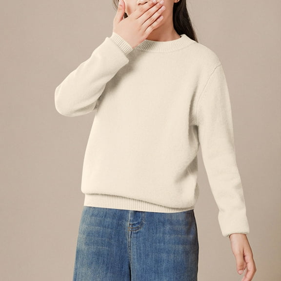 ATOGUTA Girl's Sweaters Long Sleeve Sweater Crewneck Button Up Knit Sweaters for Girls Beige, Size 2T-14