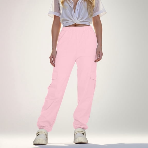 ATOGUTA Girl's Sweatpants Size 5T-14 Casual Cargo Joggers with Elastic Waistband Baggy Cargo Pants for Girls Pink