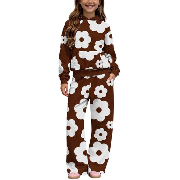 ATOGUTA Girl's Sweatsuits Fall Winter Hooded Sweatshirt and Wide Leg Sweatpants Athletic Sets
