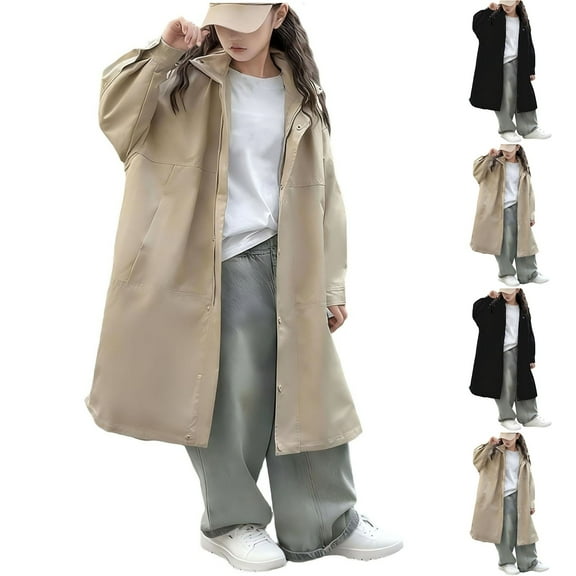 ATOGUTA Girl's Trench Coat Zipper Classic Jacket Spring Fall Outwear Dress Coats With Pockets Size 5T-14 Khaki