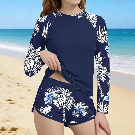 ATOGUTA Girl's Two Piece Swimsuits Summer Beach Bathing Suit Long Sleeve Rash Guard Sets for Kids Child Size 6-15, Multicolor