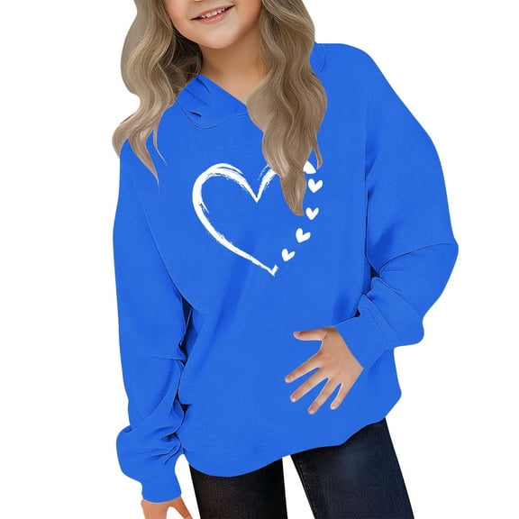 ATOGUTA Girl's Valentine's Day Sweatshirts Hooded Heart Sweatshirt Fall Winter Kid Long Sleeve Shirt Pullover Top Size 3T-14, Blue