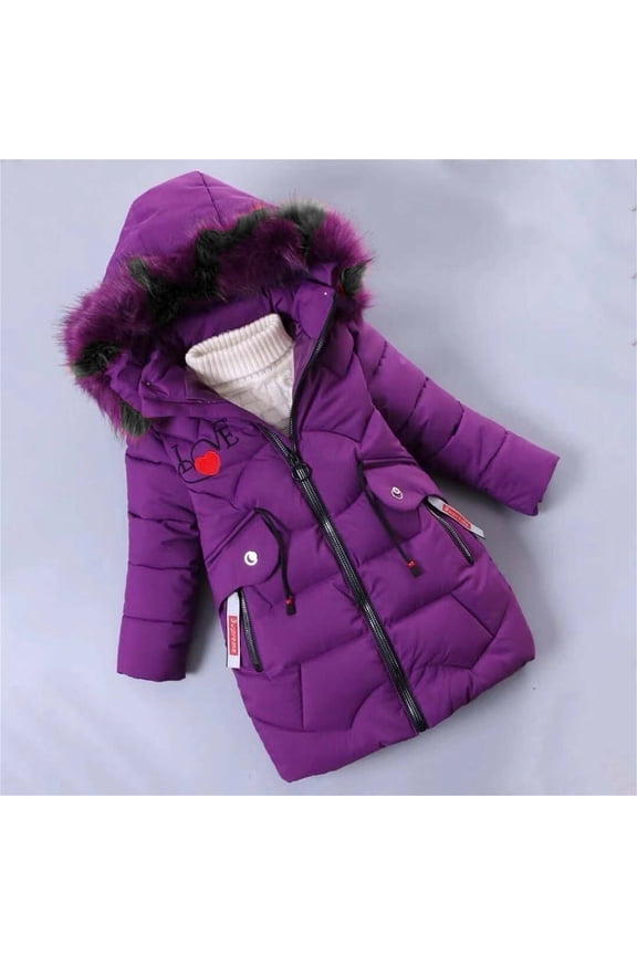 Girl's Winter Coat Jacket Hooded Thickened Warm Winter Snowsuit Coat Outerwear Purple, Size 8-13