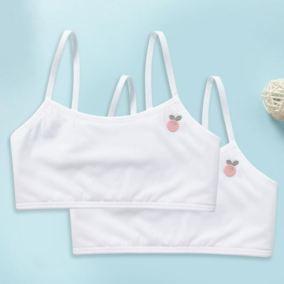 ATOGUTA Girls 2 Pack Sports Bra Size 8-14 Crop Cami Training Bras for Girls Seamless Bra Design White