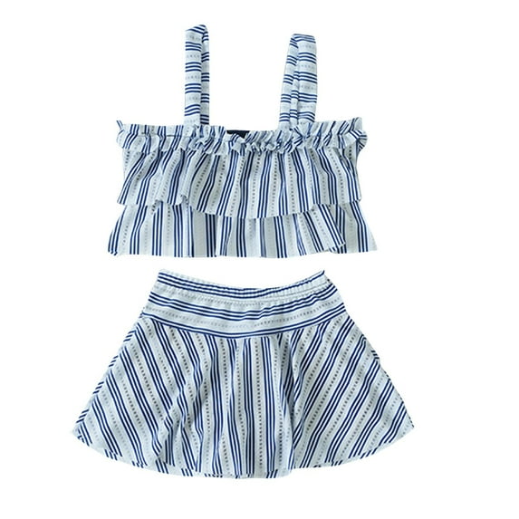 ATOGUTA Girls 2-Piece Bathing Suit Sleeveless Swimsuit Tankini Sets with Skirt Swimwear Navy, Size 4T-8