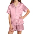 thumbnail image 1 of ATOGUTA Girls 2 Piece Lounge Set Size 5T-16 Button Down Shirts and Shorts Casual 2 Piece Home Clothing Set Pink, 1 of 7
