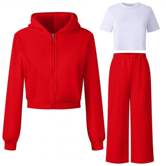 ATOGUTA Girls 3 Piece Outfits Sweatsuit Tops amd Full Zip Fleece Sweatshirts Sweatpants Tracksuit Sets Size 5T-13, Red