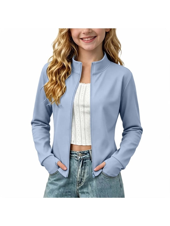 Girls Athletic Jacket Fall Winter Active Jacket Zipper Athletic Wear for Tennis Golf Dance School Size 3T-15