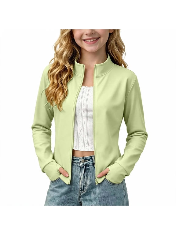 Girls Athletic Jacket Fall Winter Active Jacket Zipper Athletic Wear for Tennis Golf Dance School Size 3T-15