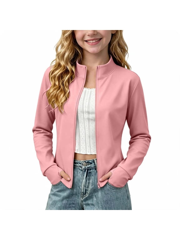 Girls Athletic Jacket Fall Winter Active Jacket Zipper Athletic Wear for Tennis Golf Dance School Size 3T-15