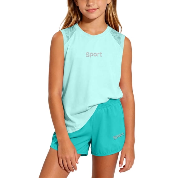 ATOGUTA Girls Athletic Shorts Set 2 Piece Sleeveless Outfits Mesh Tank Top Running Shorts Sport Set