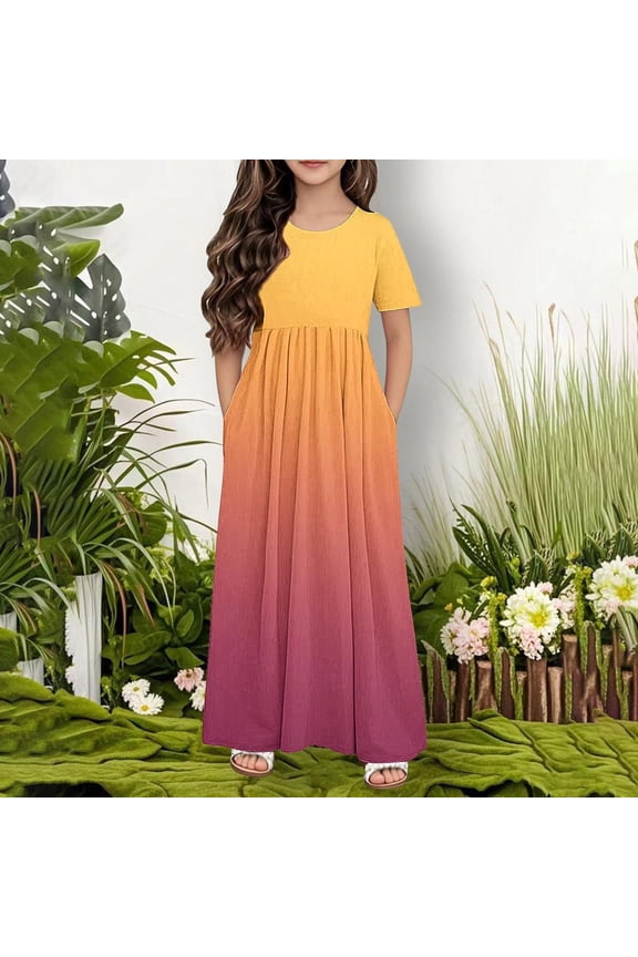 Girls Back To School Dress A-line Dress with Pockets Sundress Casual Dress for Holiday Party Back to School Summer Size 4T-14, Yellow