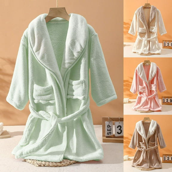 ATOGUTA Girls Bathrobe Boy Soft Spa Robe Kids Fleece Sleepwear Pajamas Nightgown Size 3T-10, Green
