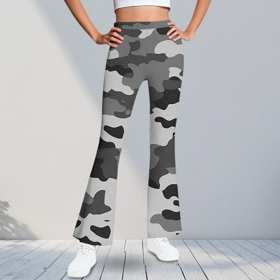 ATOGUTA Girls Bell Bottom Leggings High Waisted Casual Kids Print Warm Fleece Flare Leggings Size 5T-16, Camouflage