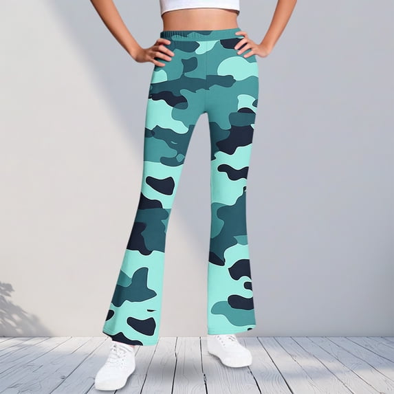 ATOGUTA Girls Bell Bottom Leggings High Waisted Casual Kids Print Warm Fleece Flare Leggings Size 5T-16, Mint Green