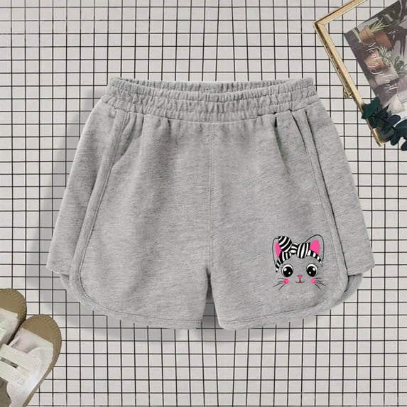 ATOGUTA Girls Bermuda Shorts High Waisted Running Shorts Soccer Gym Sports Active Short for Kids Gray, Size 3T-9