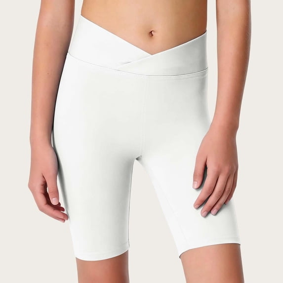 ATOGUTA Girls Bike Shorts Size 4T-14 Kids Fashion Elastic High Waist Workout Running Shorts with Pockets White