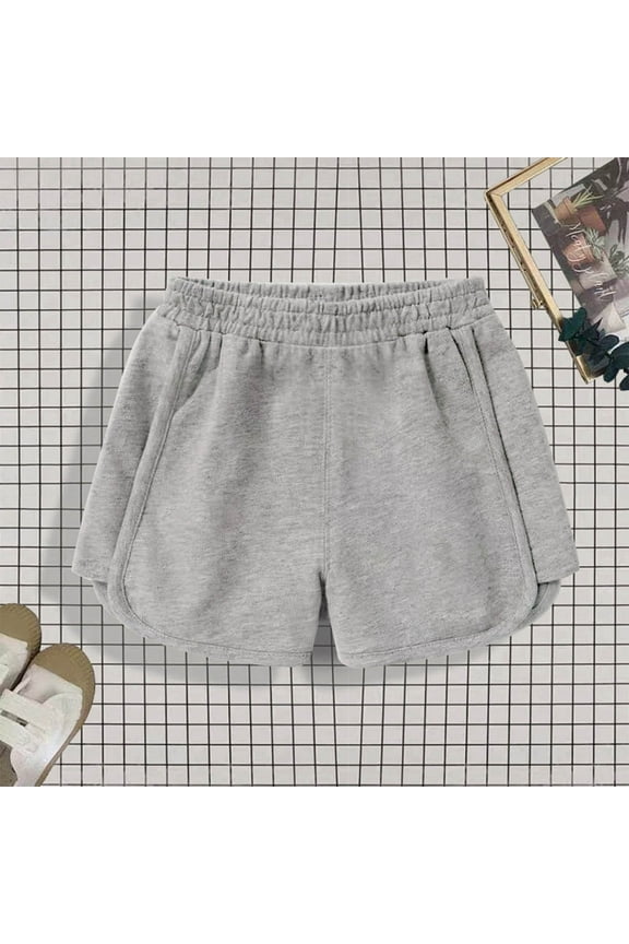 Girls Biker Shorts High Waisted Running Shorts Soccer Gym Sports Active Short for Kids Gray, Size 3T-9