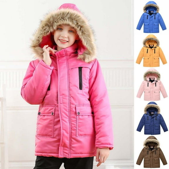 ATOGUTA Girls Thicken Puffer Jacket Waterproof Ski Jacket Outdoor Warm Winter Coat Windproof Rain Jacket Snow Coat with Removable Hood Hot Pink, Size 3T-11