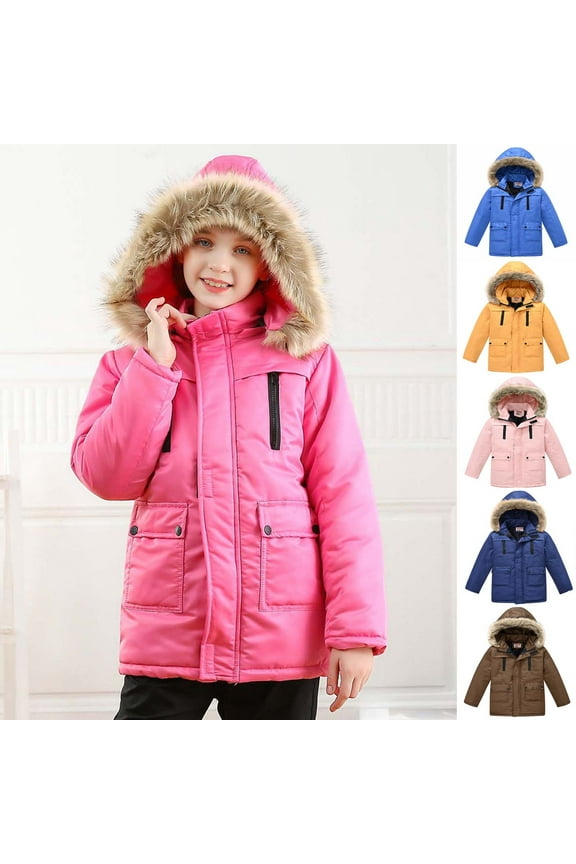 Girls Thicken Puffer Jacket Waterproof Ski Jacket Outdoor Warm Winter Coat Windproof Rain Jacket Snow Coat with Removable Hood Hot Pink, Size 3T-11