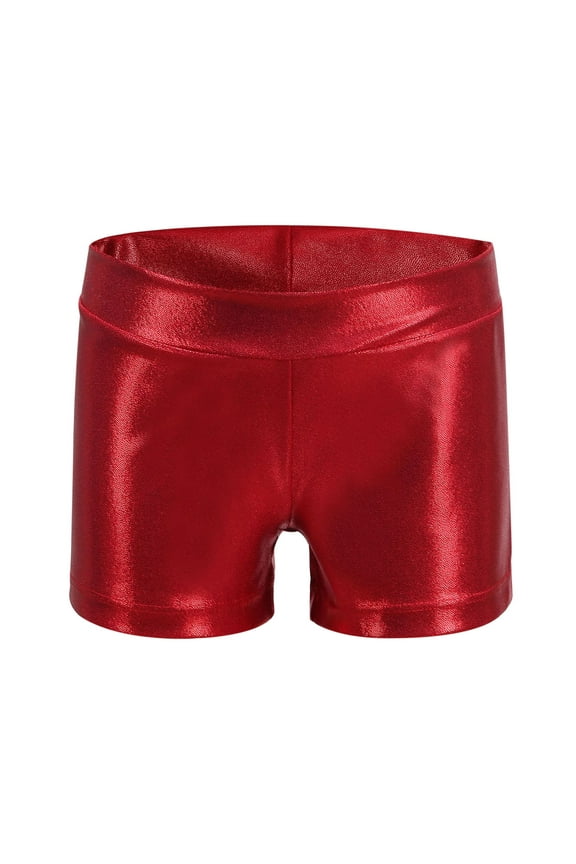 Girls Boys Board Shorts Yoga Dance Shorts Glitter Bottoms Gymnastics Shorts Red, Size 2T-8