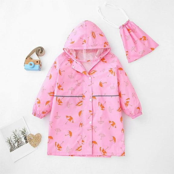 ATOGUTA Girls Boys Rain Hooded Jacketss Cute Print Rainwear Children Raincoat Waterpoof Rain Hooded Jackets Coat Pink, Sizes 3T-12