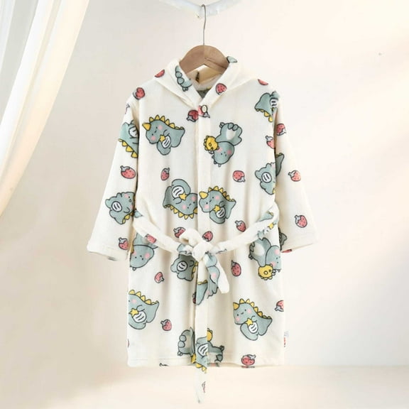 ATOGUTA Girls Boys Robes Hooded Bathrobe Unisex Long Sleeve Robes with Belt Wearable Fleece Blanket Boys Girls Flannel Clothes White, Size 5T-14