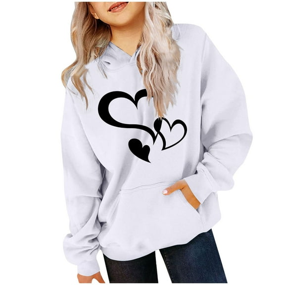 ATOGUTA Girls Boys Sweatshirts Unisex Valentine's Day Shirts Funny Love Heart Kids Pollover Tops White, Size 3T-14