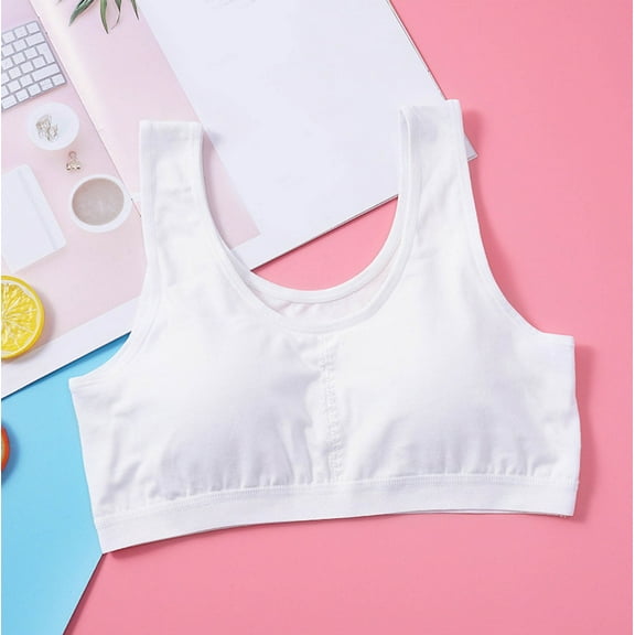 ATOGUTA Girls Bra Size 12-16 Kids Athletic Seamless Stretchy Crop Tops Dance Yoga White